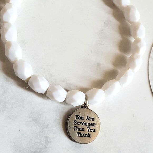 You Are Stronger Than You Think White Bead Stack Bracelets Inspirational Gift - Picture 2 of 6